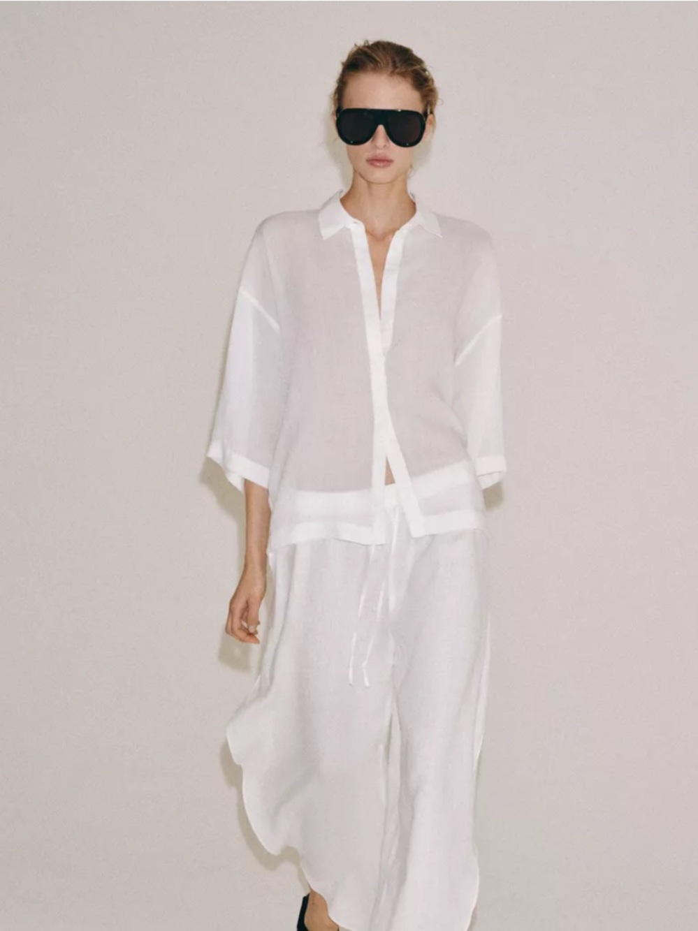Zara White Oversized Ramie Shirt